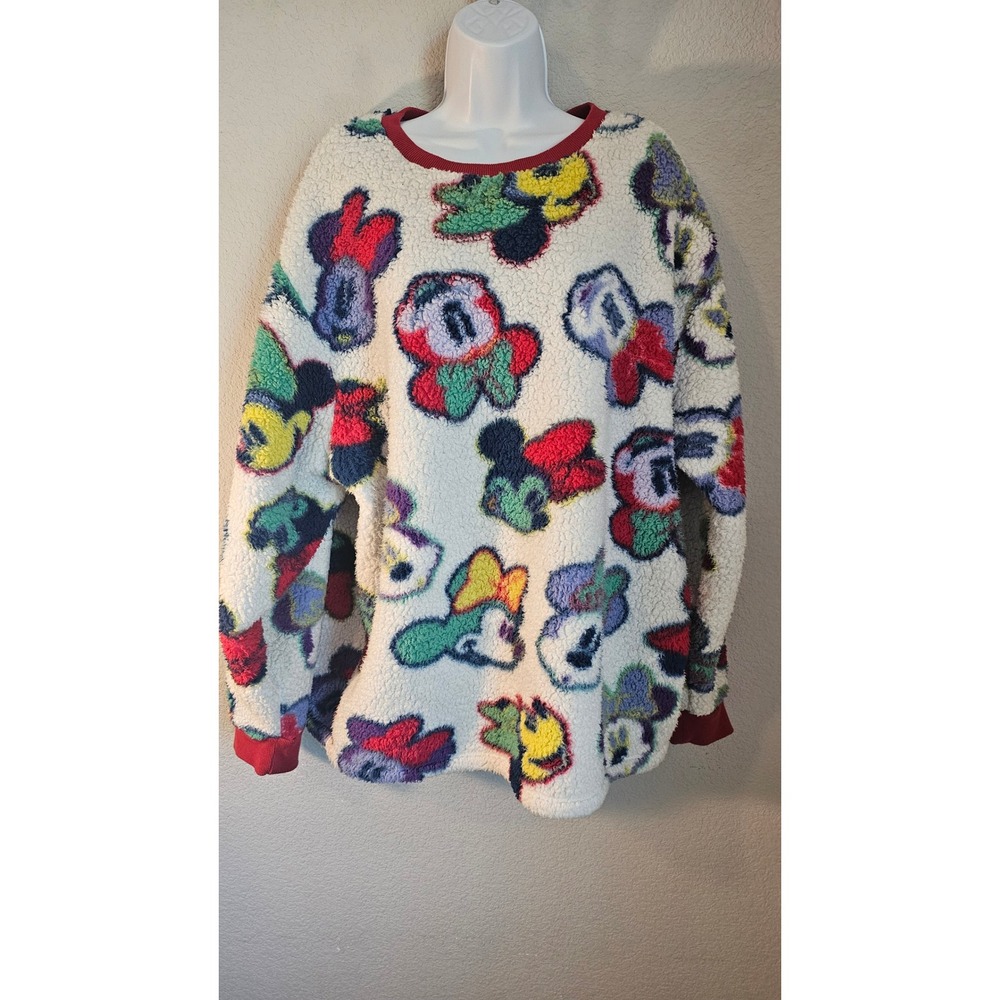Disney Minnie Mouse Sherpa Fleece Sweatshirt All Over Print Multicolor XL